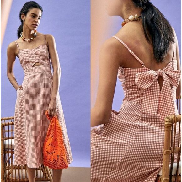 Hunter Bell‎ Maxwell Midi Dress Terracotta Gingham Size 10 NWT $496 - Picture 2 of 14